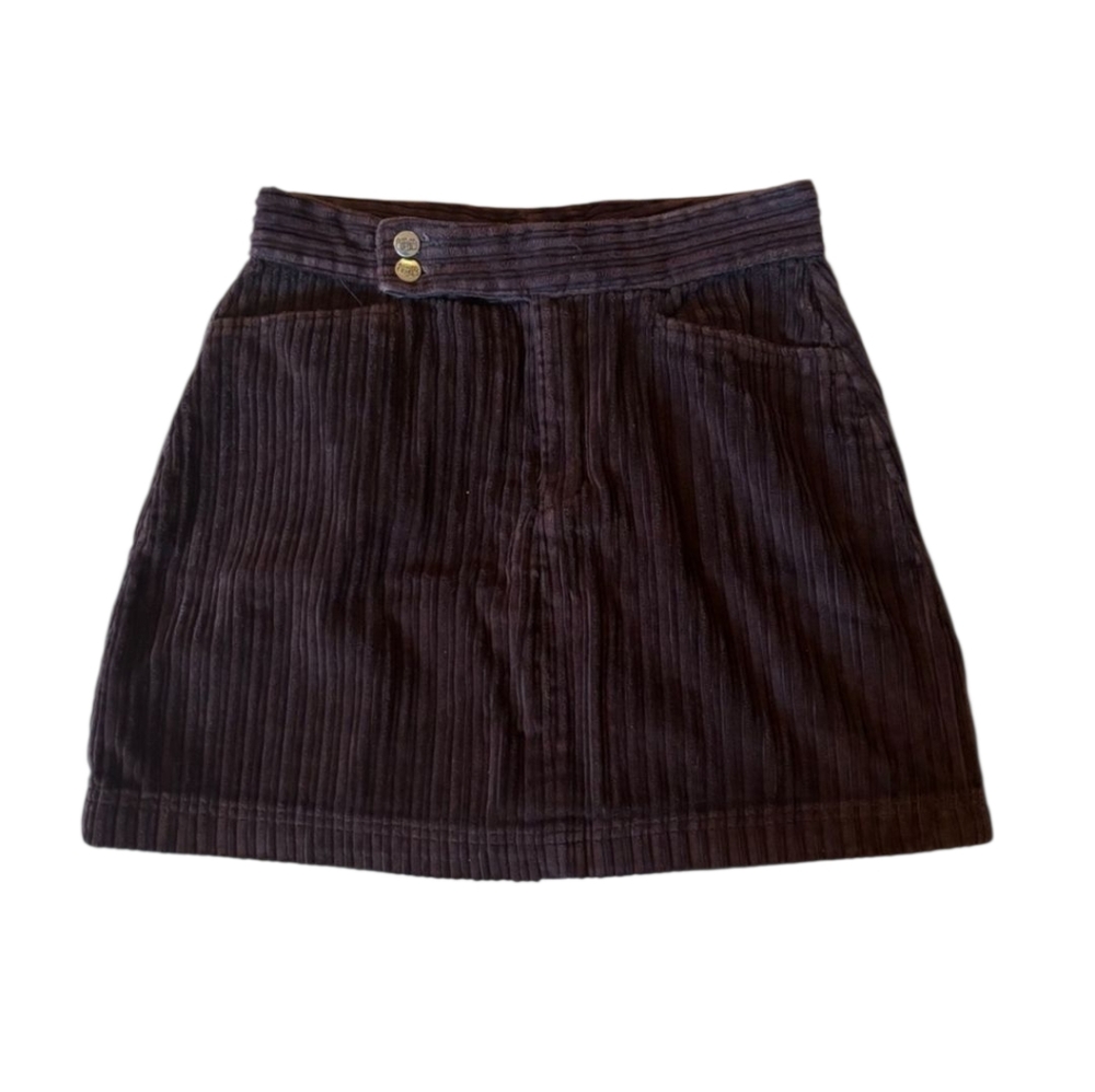 Vintage Corduroy Mini Skirt 26 Pockets 100% Cotton Wale Ribbed Route 66 Buttons